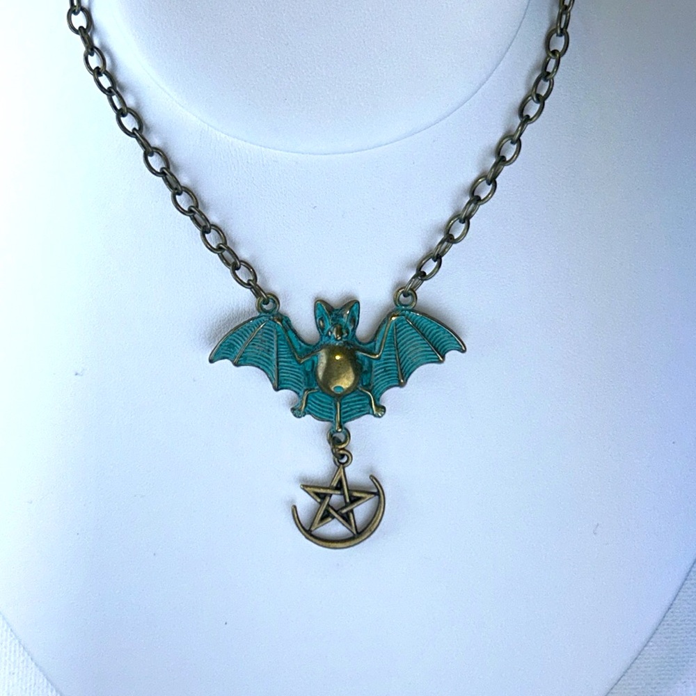 Handmade Adult Halloween Day of Dead Goth Festival Wicca Bat Moon Star Necklace